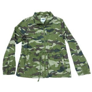 Old Navy Jacket Womens Medium Camouflage Green Full Zip Pocket Waist Drawstring
